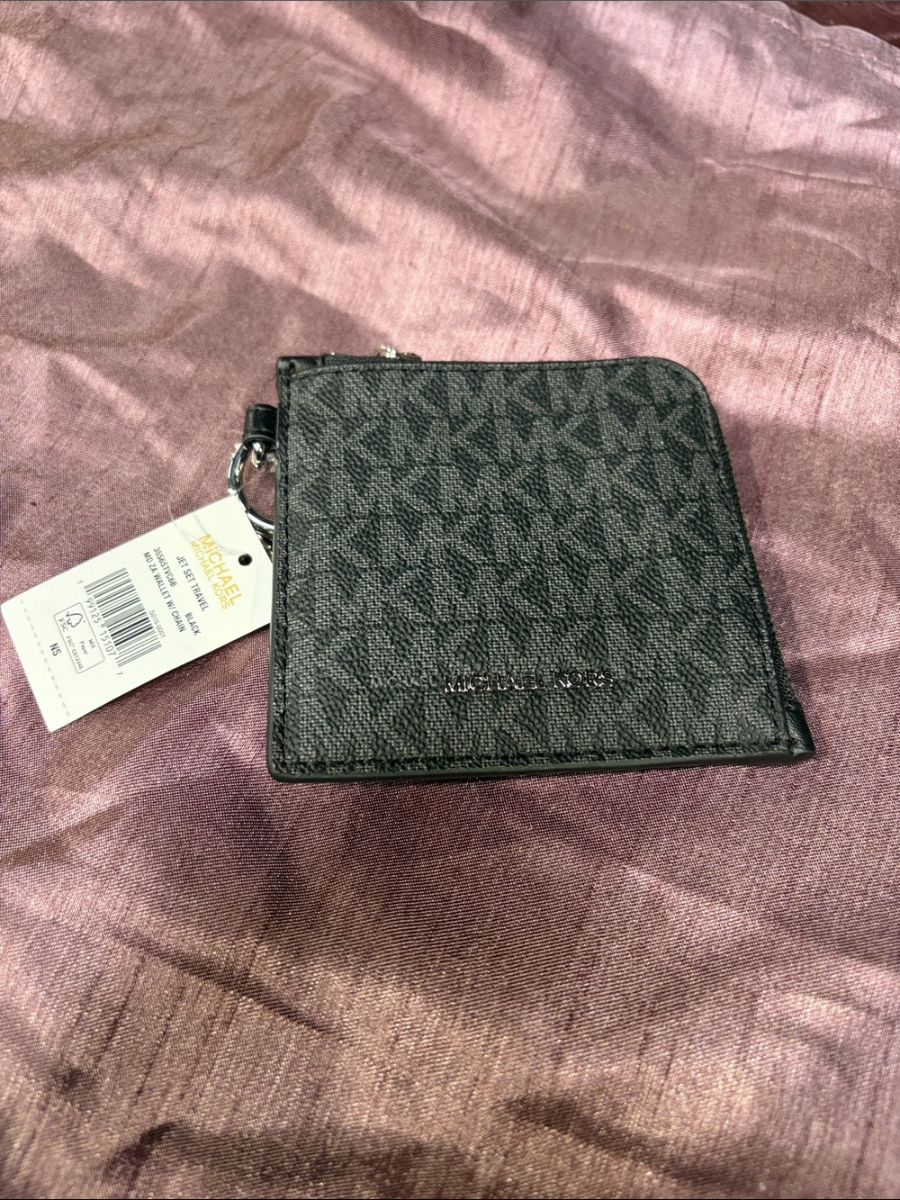 Michael Kors Black MK Logo Zip Card Case Wallet